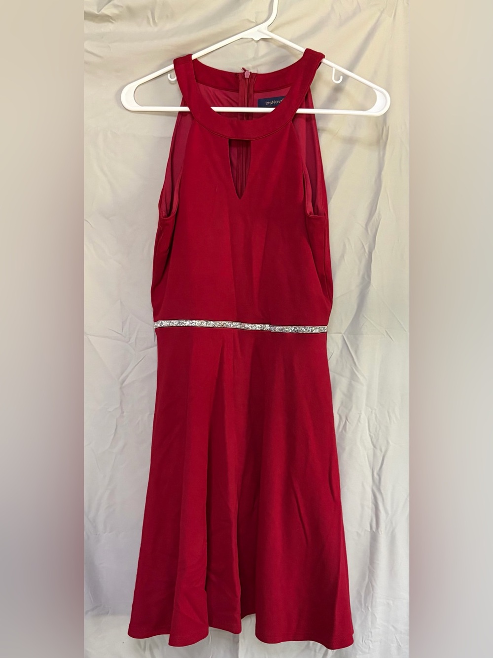 Chiffon Red Prom Dress with Rhinestone Waist